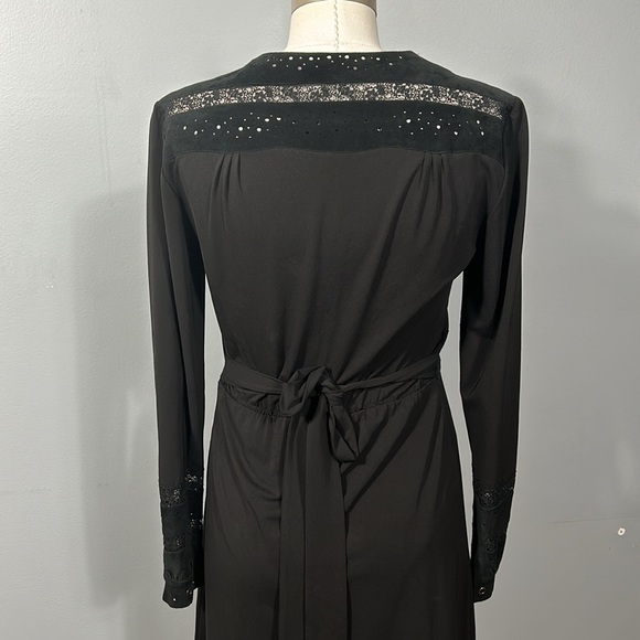 BCBGMaxAzria Black Suede Drop Waist Mini Dress size L - Picture 7 of 15